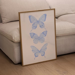 Blue Poster Butterfly Wall Art Blue Art Prints Trendy Digital Prints Preppy Dorm Decor Trendy Art Prints Funky Print Yk2 Wall Art Preppy Art image 9