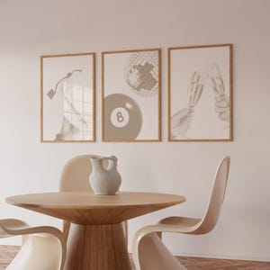 Beige Wall Art Disco Wall Art Preppy Room Decor Trendy Gallery Wall Set Of 3 Aesthetic Wall Art Neutral Poster Yk2 Wall Art 8ball Art Prints