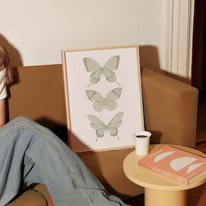 Green Poster Butterfly Wall Art Sage Green Art Prints Trendy Digital Prints Preppy Dorm Decor Trendy Art Prints Retro Print Printable Prints