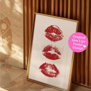 Dark Red Kiss Lips Wall Art Trendy Wall Art Lips Print Preppy Dorm Aesthetic Room Decor Download Fashion Wall Art Cherry Red Art