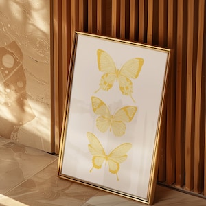 Yellow Poster Butterfly Wall Art Yellow Art Prints Trendy Digital Prints Preppy Dorm Decor Trendy Art Prints Funky Print Yk2 Wall Art