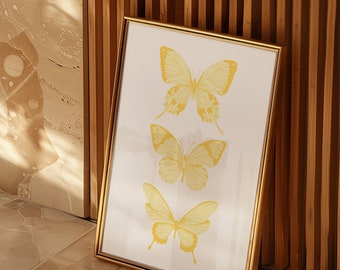 Yellow Butterfly Print, Trendy Preppy Wall Art (Digital Download)