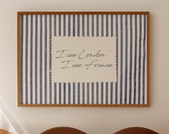 Bathroom Wall Art | Funny Toilet Poster | I See London I See France | Trendy Navy Print | Stripe Wall Art | Cottagecore (Digital Download)