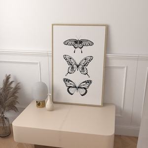 Butterfly Wall Art Black White Digital Prints Trendy Poster  Black And White Prints Aesthetic Trendy  Prints Preppy Dorm Aesthetic Decor