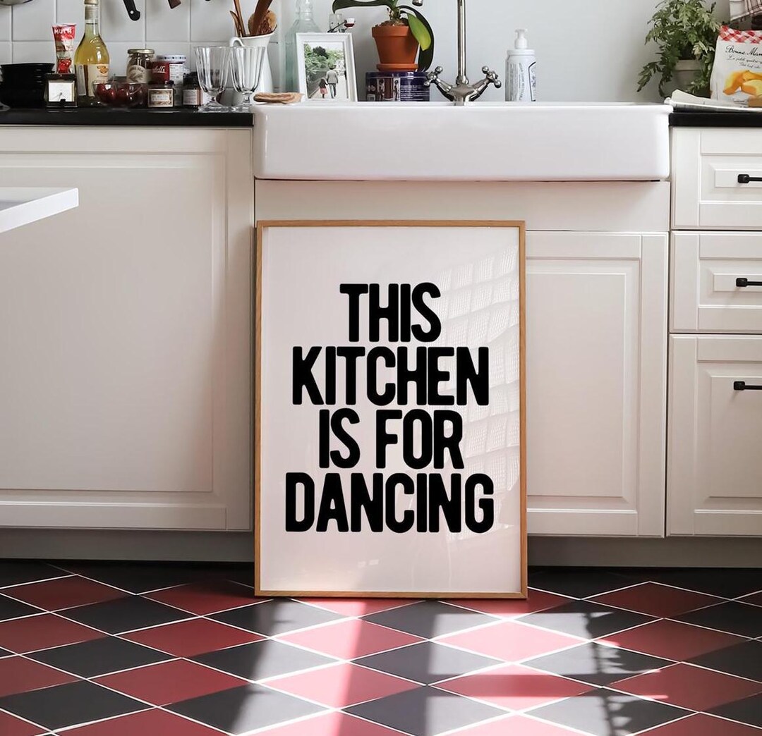 kitchen wall art set of 6 fun foodie prints this... Kitchen Dancing Art Print | Black & White Typography (digital Download ...