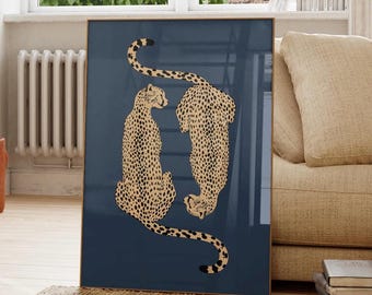 Navy Blue Cheetah Art Print, Trendy Bedroom Decor (Digital Download)