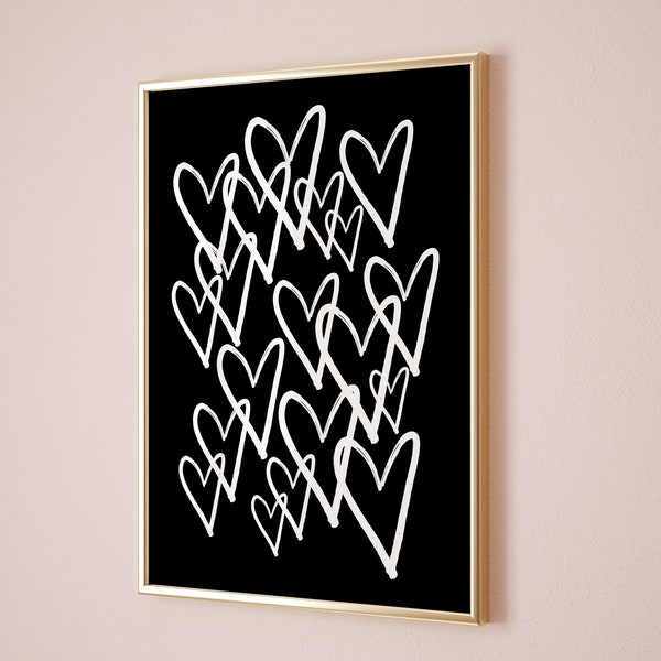 Black And White Wall Art Trendy Art Prints Aesthetic Poster Hearts Wall Art Trendy Digital Print Preppy Dorm Trendy Art Print Funky Print