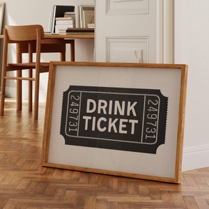 Drink Ticket Print Bar Cart Wall Art  Black And White Prints Cocktail Wall Art Trendy Art Prints Aesthetic Wall Art Trendy Wall Art