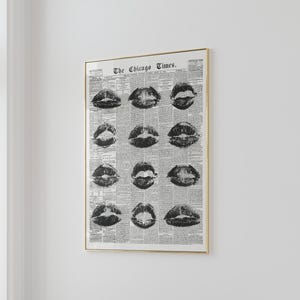 Trendy Wall Art Newspaper Art Prints Black And White Poster Aesthetic Room Decor Vintage Retro Poster Girly Wall Art Kiss Lips Wall Art Dorm