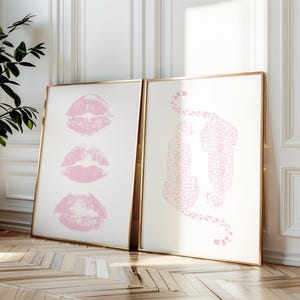 Pink Cheetah & Lips Wall Print Set, Trendy Dorm Decor (Digital Download)