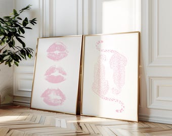 Pink Cheetah & Lips Wall Print Set, Trendy Dorm Decor (Digital Download)