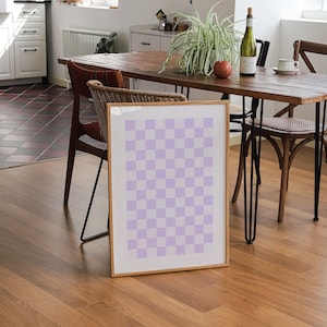 Lilac Wall Art Checkered Art Prints Preppy Room Decor College Dorm Poster Trendy Wall Decor Purple Art Print Funky Poster Checker Poster