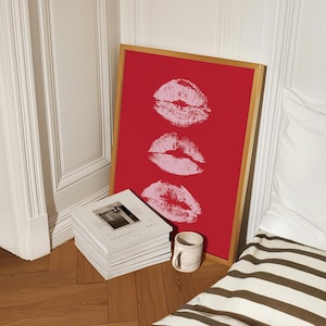 Pink Red Wall Art Trendy Wall Art Kiss Lips Wall Art Red Wall Art Aesthetic Room Decor Girly Wall Art Dorm Printable Teengirl Wall Art