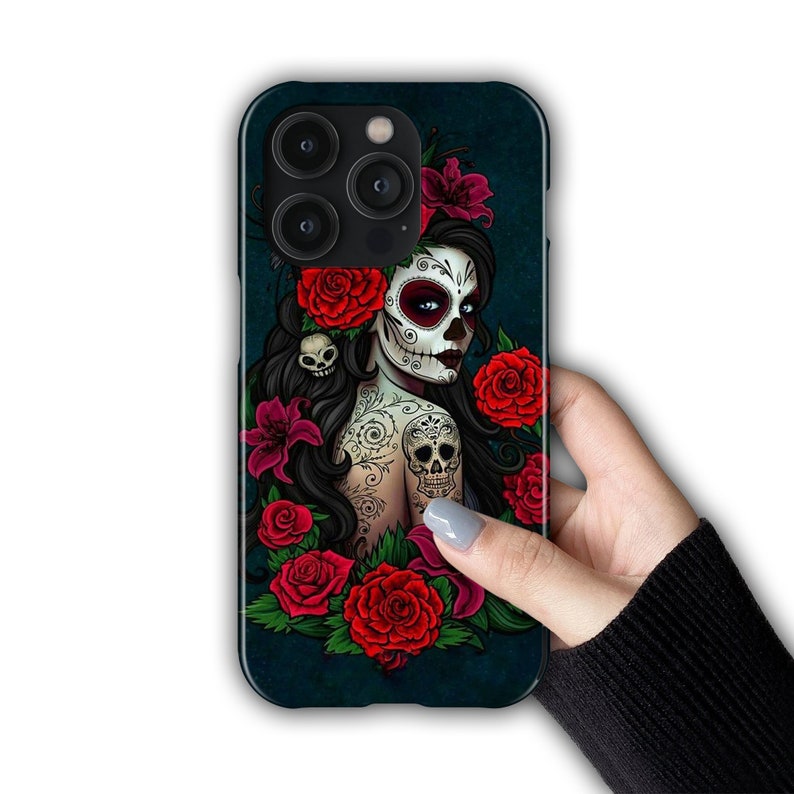 Coque de téléphone Sugar Skull à imprimer pour iPhone 15 14 13 12 11 X XR XS Pro Max Plus Se 8 7 6, Samsung S23 S22 Ultra S21 S20 S10 S9, Pixel, Huawei Design #3