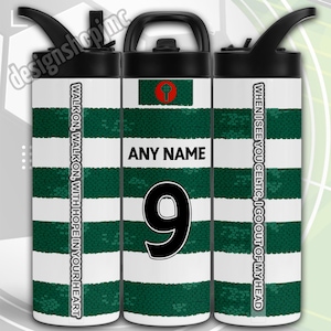 Personalised Celtic Football Tumbler 20oz with Sippy Lid & Straw - Custom Name and Number - Kids Sports Gift Celtic Fan Cup