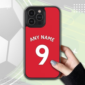 Personalisierte Manufaktur Fussball Handyhülle passend für Apple iPhone, Samsung Galaxy, Google Pixel (individueller Name und Nummer Design)