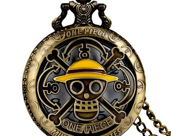 Reloj de bolsillo de bronce Luffy de una pieza, collar temático de anime