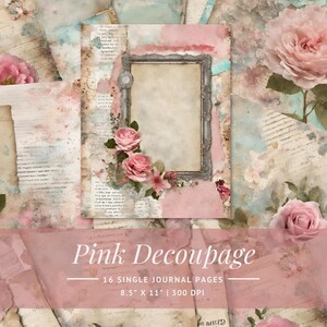 Rosa Decoupage Junk Journal Kit | Vintage Digitales Papier für Scrapbooking, Collagen und handgemachte Journals | Druckbare digitale Datei