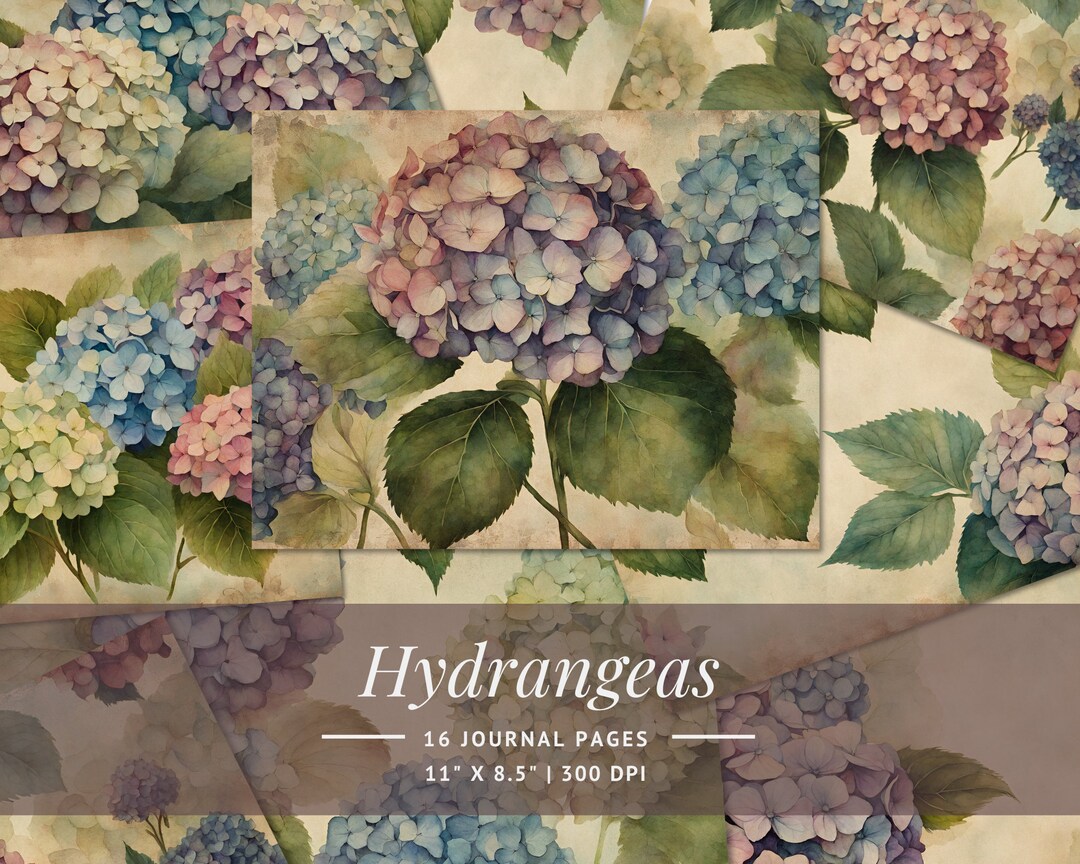 Vintage Hydrangeas Junk Journal Kit | Vintage Digital Paper for ...
