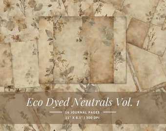 Eco Dyed Neutral Junk Journal Kit | Vintage Digital Paper for Scrapbooking, Collage and Handmade Journals | Printable Digital Download