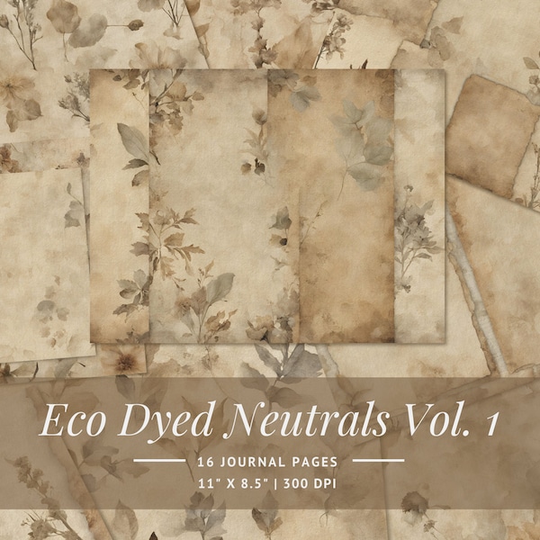 Eco Dyed Neutral Junk Journal Kit | Vintage Digital Paper for Scrapbooking, Collage and Handmade Journals | Printable Digital Download