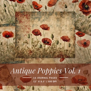 Kit de journal indésirable coquelicots antiques | papier numérique vintage pour le scrapbooking, le collage et les journaux faits main | Téléchargement numérique imprimable