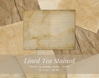 Lined Tea Stained Junk Journal Kit | Vintage Digital Paper for Scrapbooking, Collage and Handmade Journals | Printable Digital Download