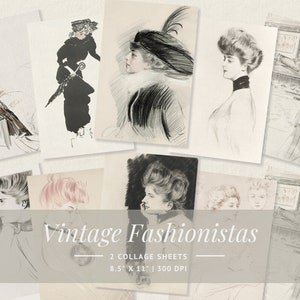 Vintage Fashion Ladies Card Set | ATC Cards | Collage Sheet | Junk Journaling Cards | Digital Ephemera | Printable Digital Download