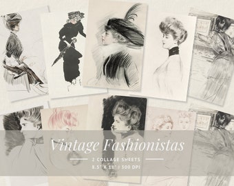jeu de cartes vintage pour dames | Cartes ATC | Feuille de collage | Cartes de journalisation indésirables | Ephémères numériques | Téléchargement numérique imprimable
