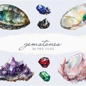 Magical Gemstone Collection - Aquarel Edelstenen en Kristallen Clipart, PNG, Instant Download
