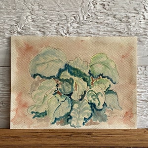 Acuarela botánica vintage, pintura vintage original, firmada Korponay, de la década de 1980