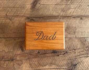 Vintage, hand-carved wooden trinket box for 'Dad', made from an old Tabacelera cigar box from the Philippines, circa 1940s