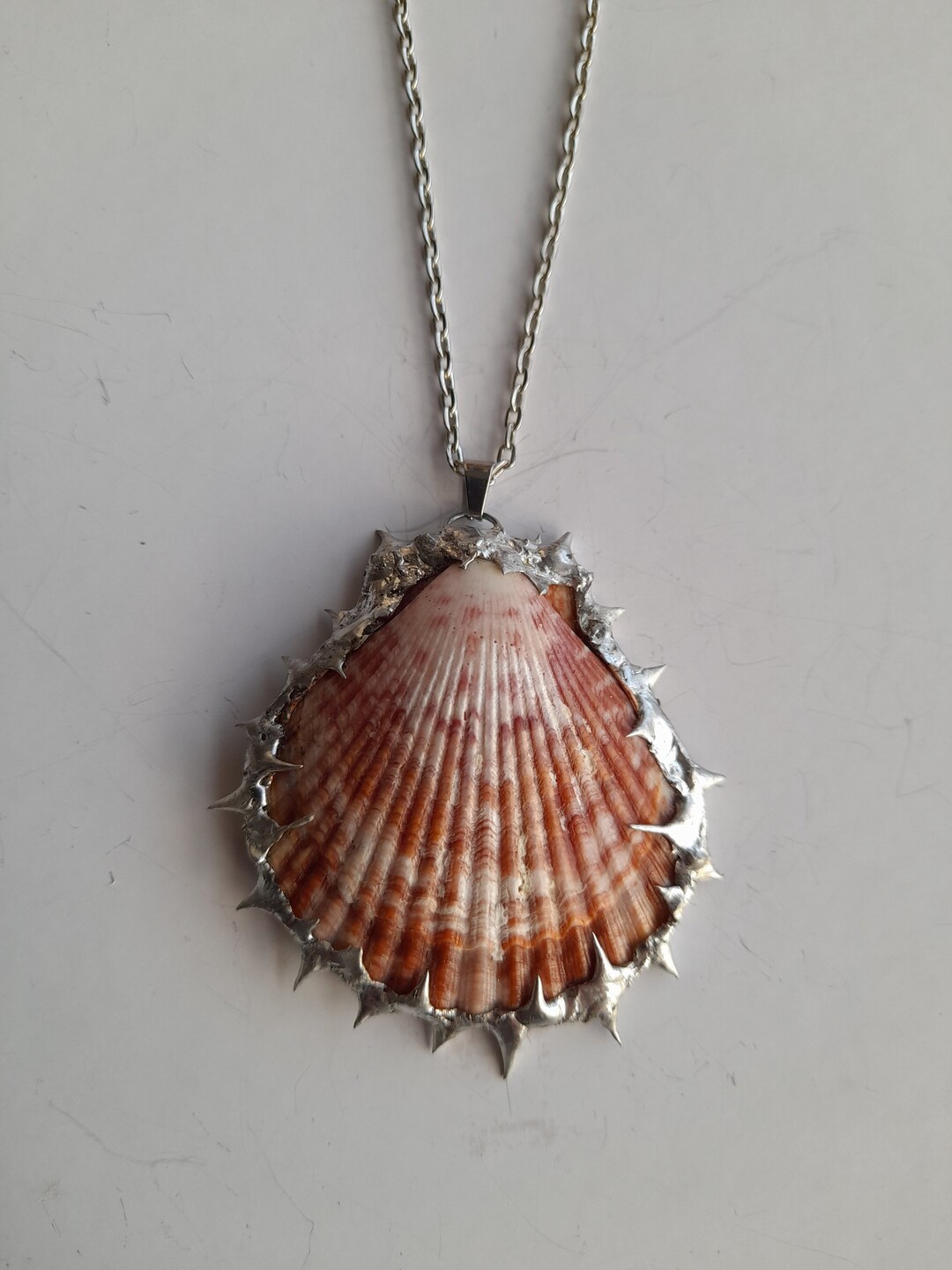 Spiky Soldered Necklace Metal Plated Seashell Charm Soldered Jewellery