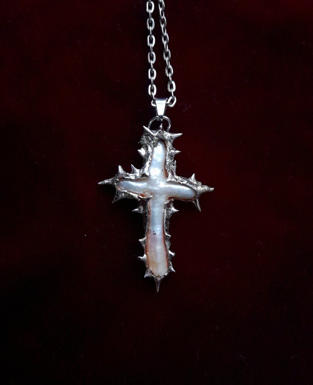 Spiky Soldered Necklace Metal Plated Charm Soldered Necklace Freshwater