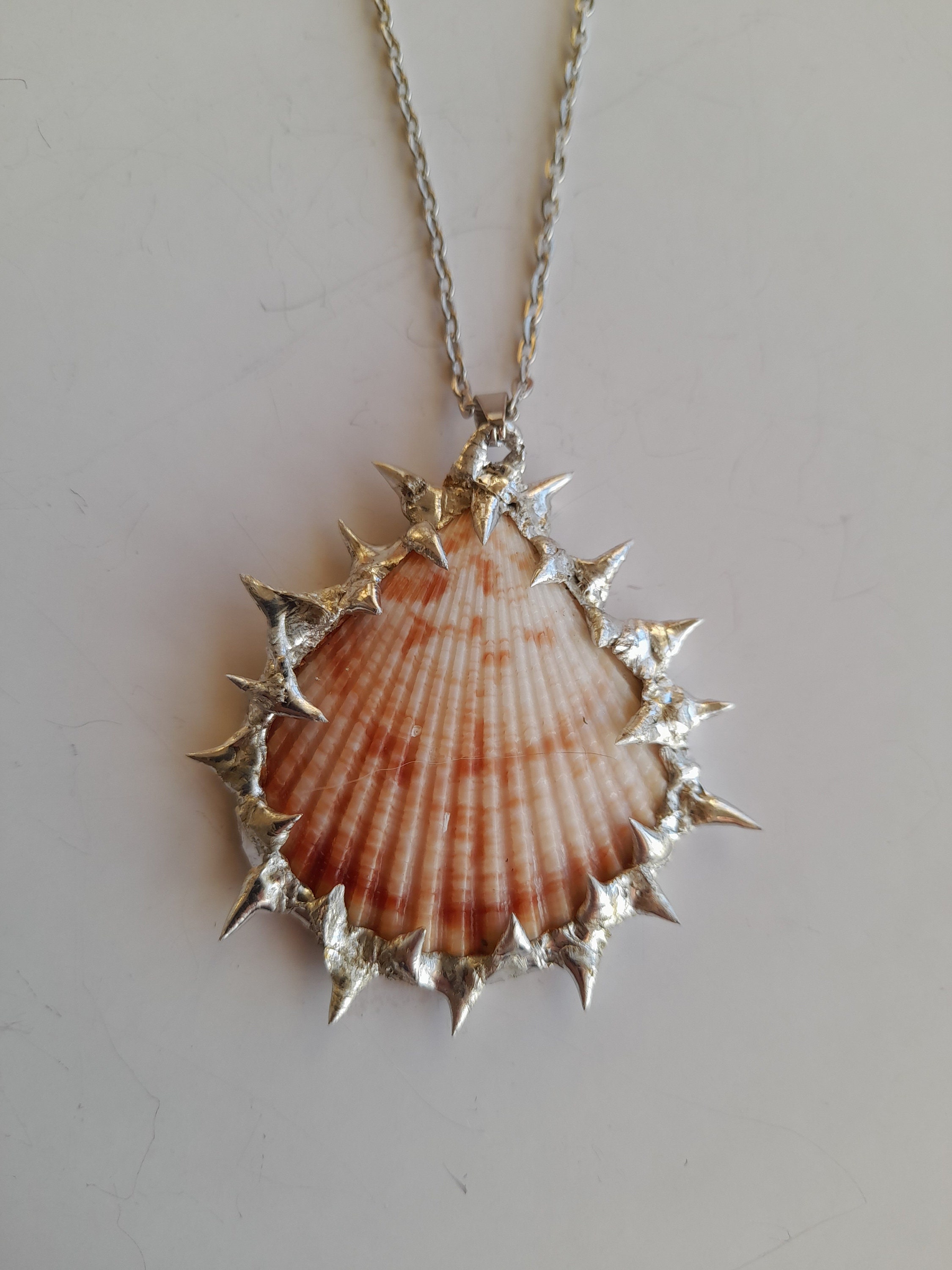 Spiky Soldered Necklace Metal Plated Seashell Charm Soldered Jewellery