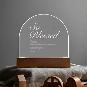So Blessed Custom Baby Night Light with Name and Birth Stats – Personalized Acrylic Nursery Lamp – Newborn Gift for Baby Shower or Baptism