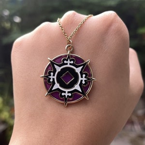 Valorant Reyna Necklace Pendant Glow in the Dark Hard Enamel with Stained Glass Hypoallergenic