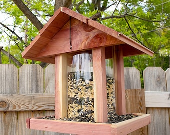Amish Made Cedar Hopper Feeder with Seed Cylinder