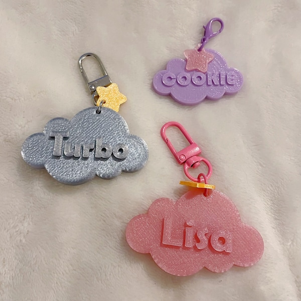 Cloud pet tag, 3d gedrukt naamplaatje, gepersonaliseerde pet tag, dog tag, cat tag, 3D printen, schattig tag, aangepast naamplaatje