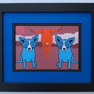 Carte postale encadrée et passe-partout George Rodrigue Blue Dog « Moo Cow Blues »