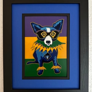 Carte postale avec cadre et passe-partout Blue Dog George Rodrigue « Jetez-moi quelque chose monsieur »
