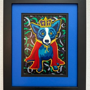 Carte postale avec cadre et passe-partout Blue Dog George Rodrigue « Mardi Gras 96' »