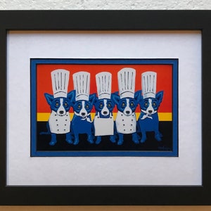 Carte postale avec cadre et passe-partout Blue Dog George Rodrigue « Chaleur dans la cuisine »