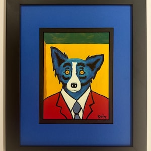 Blue Dog George Rodrigue Framed and Matted Note Card " I Ain't No Cartoon Dog "