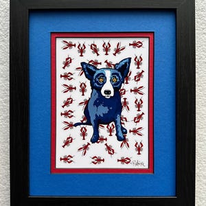 Carte postale avec cadre et passe-partout Blue Dog George Rodrigue « Fête cajun »