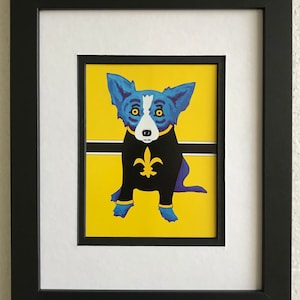 Carte postale encadrée George Rodrigue Blue Dog « We Are Marching Again » Saints de la Nouvelle-Orléans