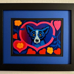 Carte postale avec cadre et passe-partout Blue Dog George Rodrigue « Love Me Forever »