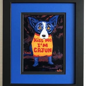 Carte postale avec cadre et passe-partout Blue Dog George Rodrigue « Kiss Me I'm Cajun »