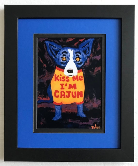 Blue Dog George Rodrigue Framed and Matted Postcard Size 