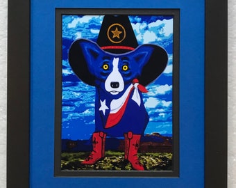 Blue Dog George Rodrigue Framed and Matted Postcard 